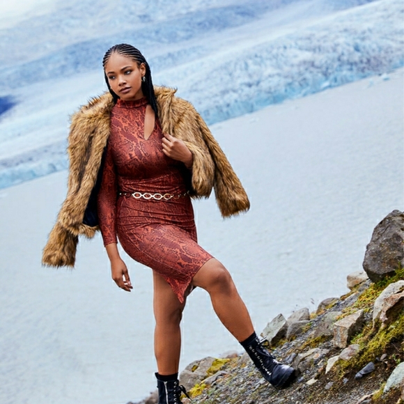 Eloquii Dresses & Skirts - Eloquii The Hendrix Burnt Orange Sleek Snakeskin Print Bodycon  Cutout D…